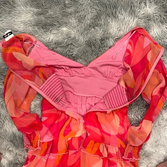 Sky to Moon- Women’s Pink & Orange Floral Ruffle Dress size Med - Picture 6 of 8